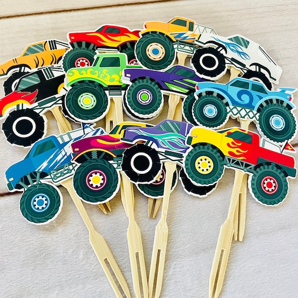 Monster Truck Birthday, Monster Truck Party, Monster Truck Cupcake Toppers, Monster Truck Birthday Favors