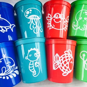 Under The Sea Party Cups Reusable 16oz Stadium Cups, Under The Sea Favors, Whale Party Cups,  Under The Sea Baby Shower