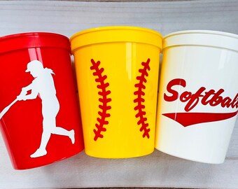 Softball Party Cups Reusable 16oz Stadium Cups Softball Favors Softball Party Cups Softball Party Decorations Softball Snack Cups