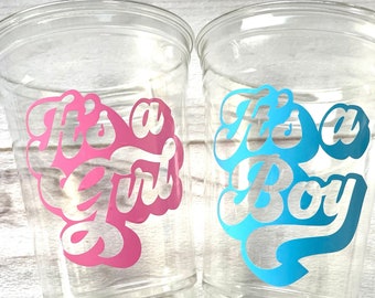 Gender Reveal Party Cups, Pink and Blue Vinyl, 16 oz