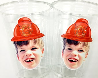 Firetruck Birthday, Firetruck Party - Fireman cups, fireman custom face, personalized fireman cups,  firefighter retirement