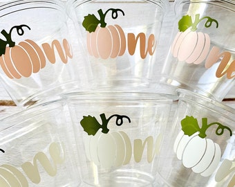 Pumpkin Party Cups – Pink and White Vinyl Graphics, 9oz Disposable Cups