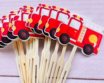 Firetruck Birthday Cupcake Toppers, Set of 12