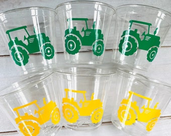 Tractor Party Cups, Tractor Cups, Green Tractor Party, Farm Birthday Decorations, Farm Party Decorations, Tractor Baby Shower