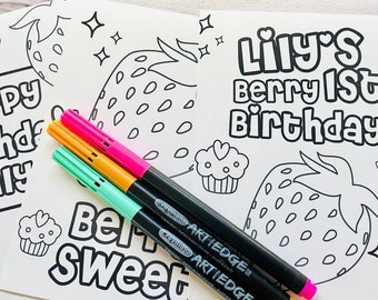 Strawberry Birthday Coloring Sheets, Party Favors