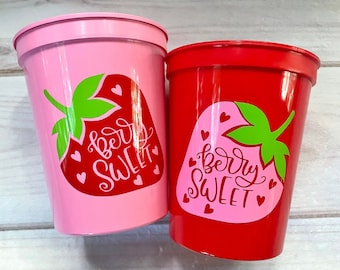 Strawberry Party Cups - strawberry party decorations, strawberry birthday party favors, twotti fruiti, girls baby shower first birthday girl