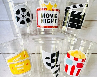 Movie Night Party Cups, Popcorn Birthday Favors