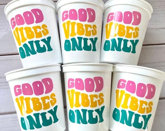 70s Party Cups - good vibes party cups, 70s birthday party decorations, birthday decorations, 70s party favors, 70s party decorations