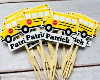 School Bus Cupcake Toppers - Custom Birthday Party Decorations