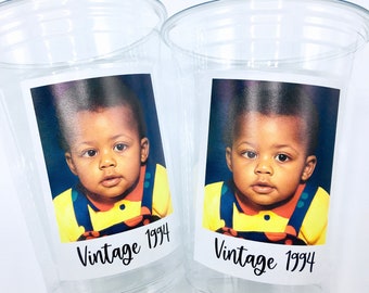 Custom plastic cups, Personalized Party cups, Personalized 30th Birthday, Custom face Cups, Custom face party decorations, Vintage 30th