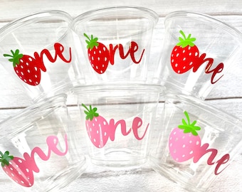 Strawberry First Birthday Party Cups - Vinyl Party Favors