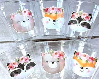 Girl Woodland Party Cups, Woodland Floral Birthday Cups, Small 9oz Fox Party Cups Woodland Birthday Party Woodland Babyshower