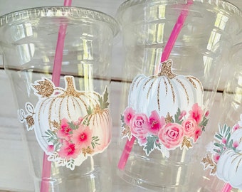 Pink Pumpkin Party Little Pumpkin Party Cups Fall Party Cups Little Pumpkin First Birthday Decorations Fall Baby Shower