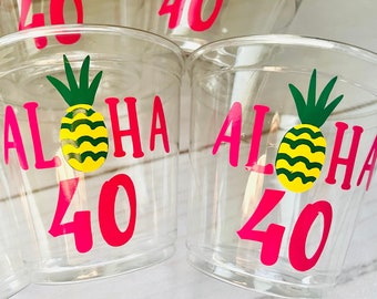 Aloha 40th Birthday Cups, Luau Party Decorations