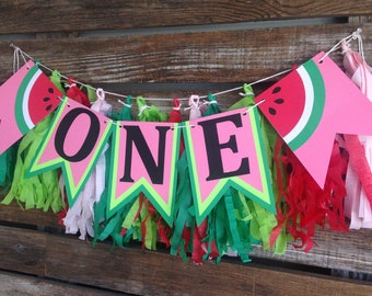 Watermelon Birthday High Chair Banner - One In A Melon Banner Birthday Decorations First Birthday Happy Birthday Banner Party Decorations