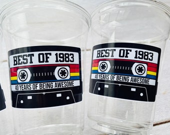 40th Birthday Party cups, 40th Birthday Cassette Tape Party, Best of 1983 Birthday, Vintage 40th Birthday, 40th Birthday Party