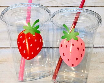 Strawberry Party Cups - berry first birthday decorations, strawberry baby shower, strawberry party decorations, strawberry party favors