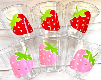 Strawberry Party Cups - berry first birthday girl, strawberry party decorations, strawberry baby shower, strawberry party favors