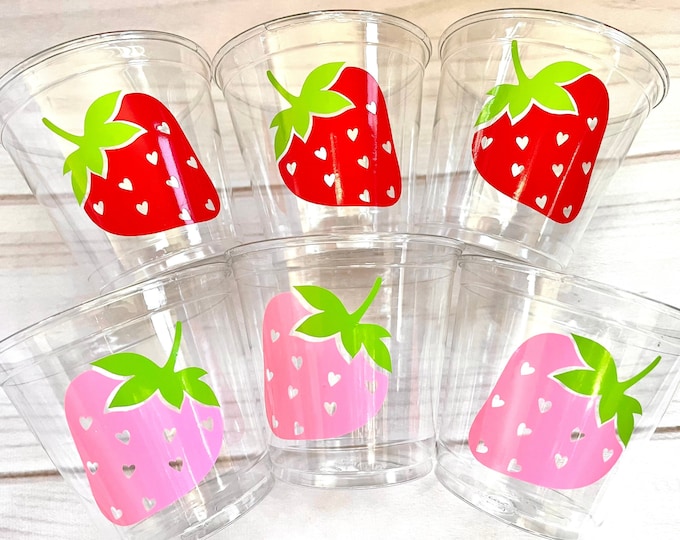STRAWBERRY PARTY CUPS Strawberry Birthday Cups Strawberry Cups First ...