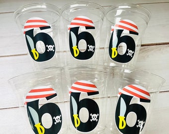 Pirate Party Cups - Disposable Pirate  Age Number Cups Pirate Party Decorations, Happy Birthday Pirate Birthday,  Boy Skull