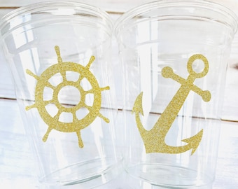 Nautical Party Cups - Nautical Cups Nautical Party Decorations Nautical Baby Shower Decorations Nautical Bridal Shower