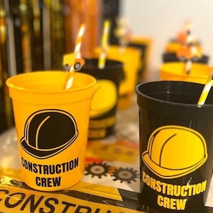 Construction Party Cups Reusable 16oz Stadium Cups Construction Party Favors Construction Party Decorations Hard Hat Cup Construction Crew