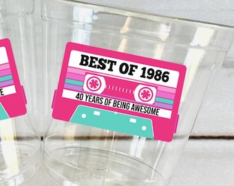 1986 40th Birthday Party Cups – Retro Cassette Favors