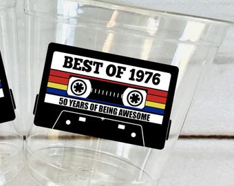 1976 50th Birthday Party Cups, Retro Cassette Tape Design, Milestone Birthday Decorations