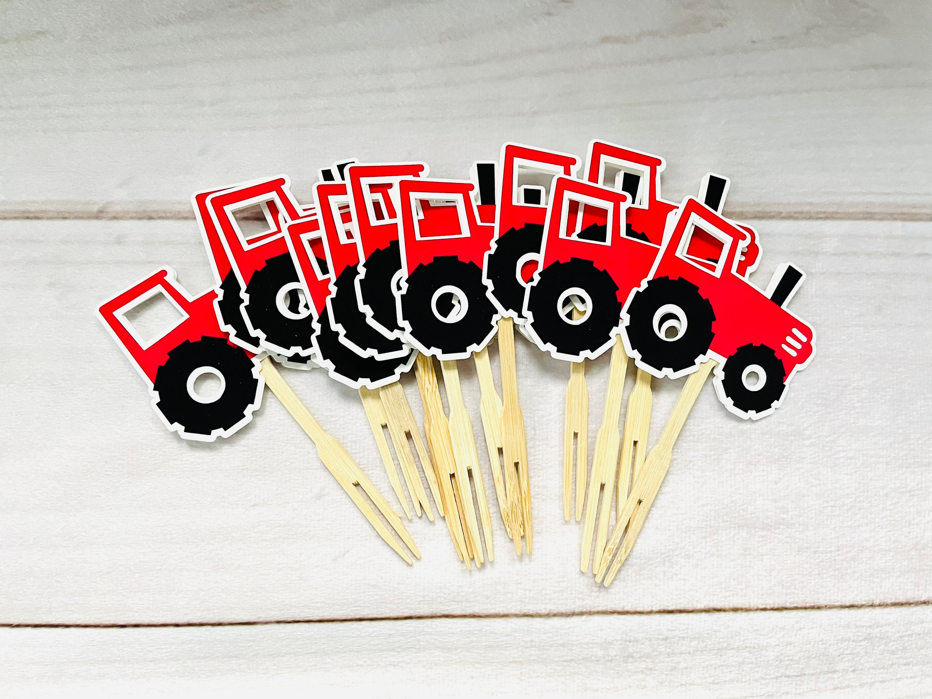 Red Tractor Cupcake Toppers, Farm Birthday Party Decorations (set of 12 ...
