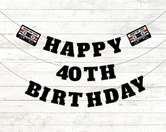 40th Birthday Banner, 1986 Cassette Tape Theme, 40 Years of Being Party Decoration