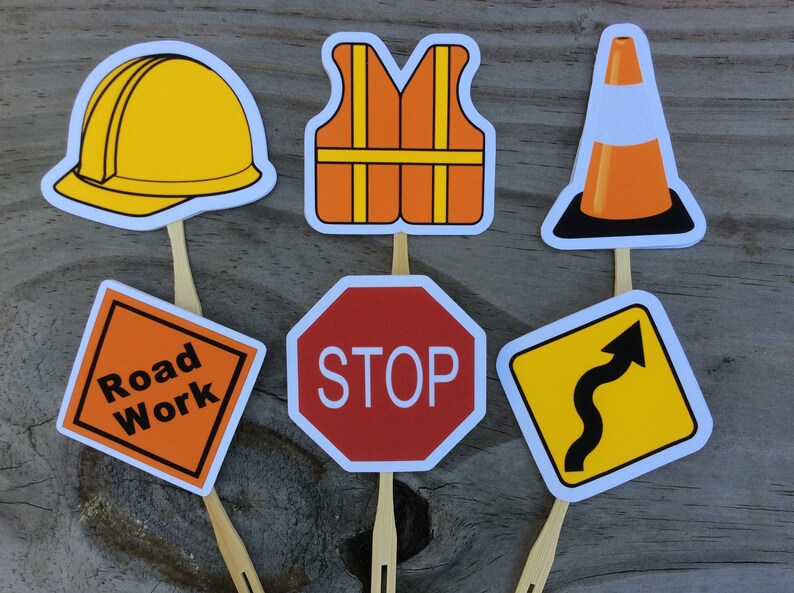 Construction Party Cupcake Toppers Construction Cupcake Etsy