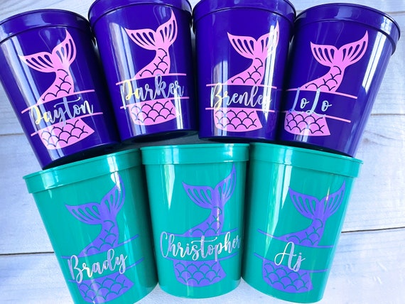 Mermaid Party Supplies: Mermaid Plastic Cups with Straws, Mermaid Party  Cup, Mermaid Tableware