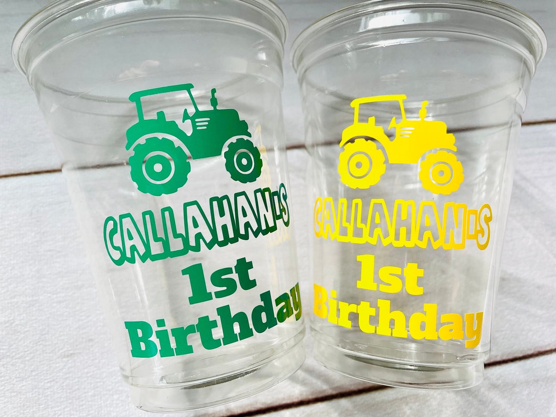 Tractor Party Cups Personalized Cups, Green Tractor First Birthday Decorations, Tractor Baby