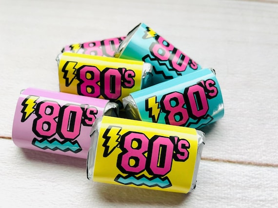 80s Birthday Party Mini Chocolate Bar Stickers, 24 Count