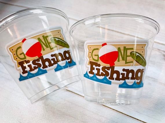 Fishing Party Cups - fishing birthday party decorations, gone fishing,  fishing baby shower, o fishally one, fishing 1st birthday boy