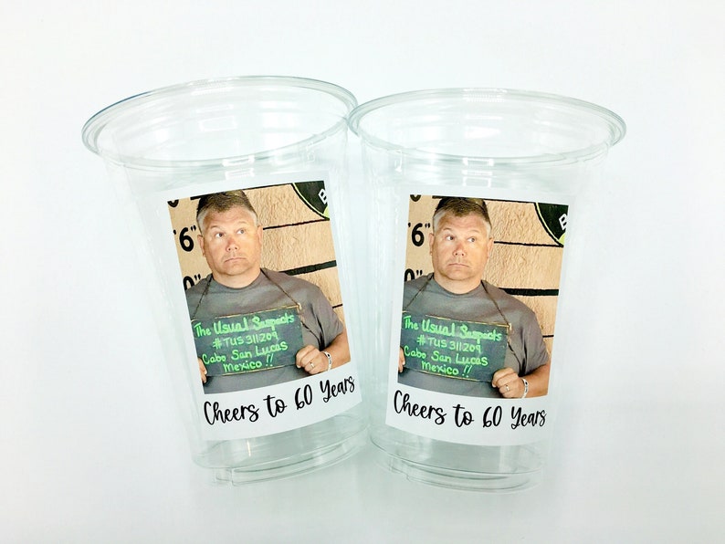 Custom plastic cups, personalized Party cups, Personalized 60th Birthday, Custom face Cups, Custom face party decorations, Vintage 60th image 1