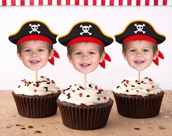 Personalized Pirate Photo Cupcake Toppers – Birthday Party Decorations, Set of 12
