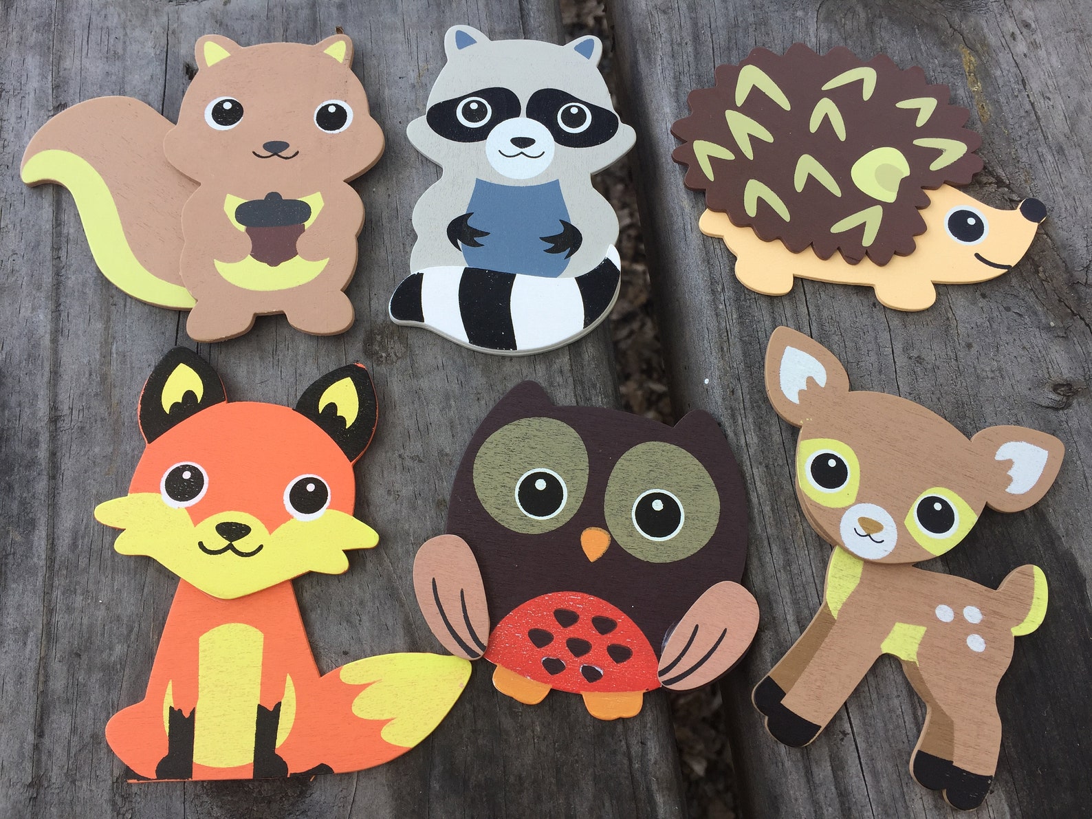 Real Wood Painted Woodland Animal Cutouts Woodland Baby Etsy
