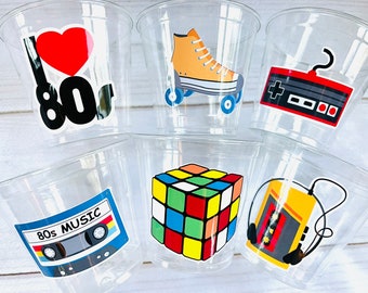 80s Party Cups – Disposable Plastic Cups, 9oz