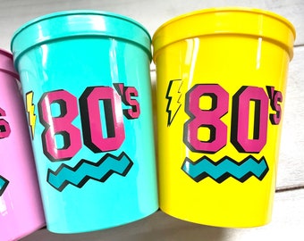 80s Party Cups - Retro Reusable Stadium Cups, Party Favors