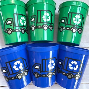 Garbage Truck Party Cups Reusable 16oz Stadium Cups Trash Truck Favors Garbage Truck Party Cups Recycle Truck Party Decorations Garbage