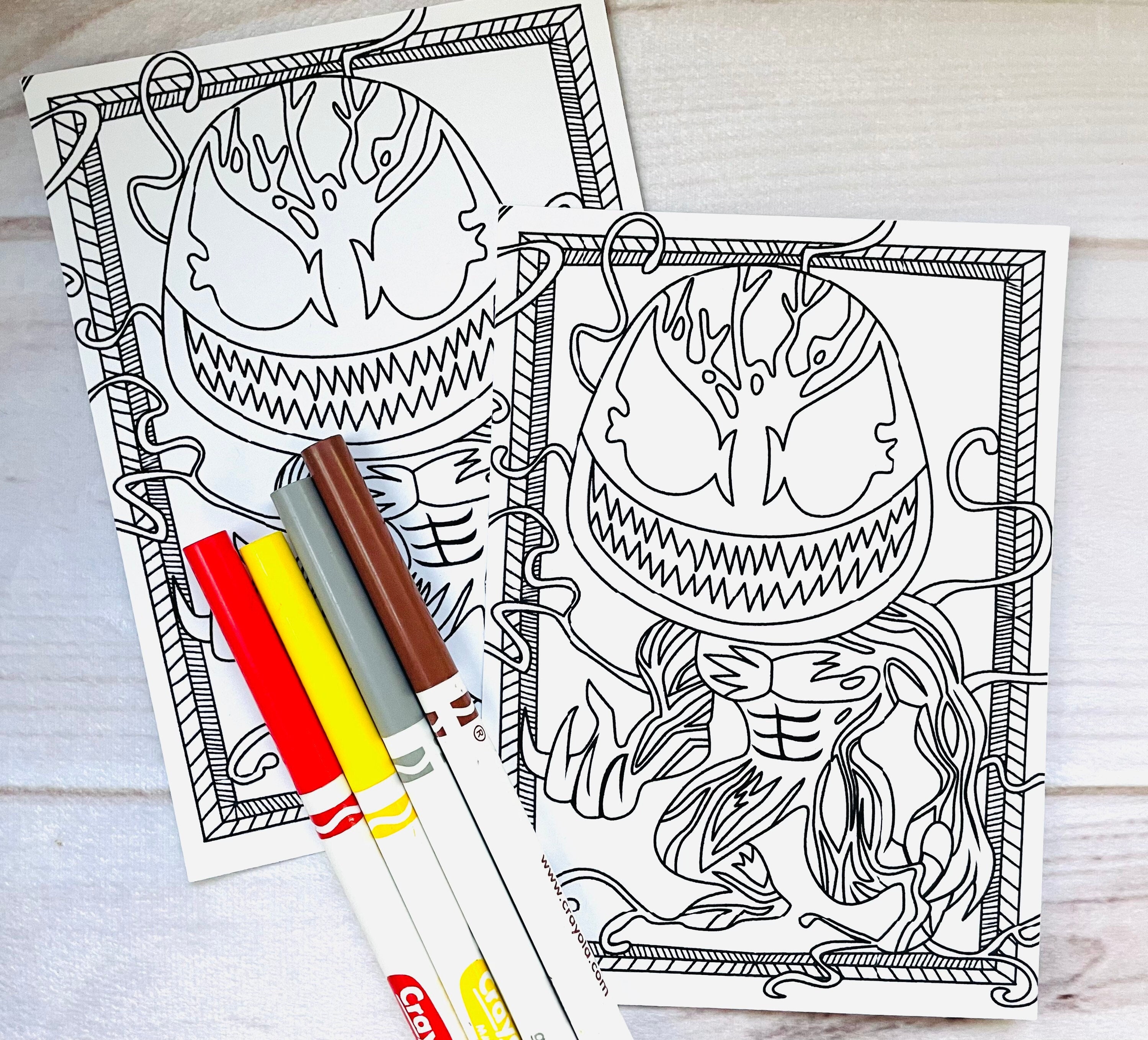 carnage coloring pages superhero party favors superhero etsy