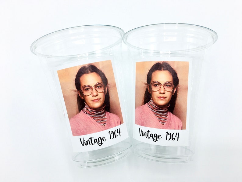 Custom plastic cups, personalized Party cups, Personalized 60th Birthday, Custom face Cups, Custom face party decorations, Vintage 60th image 6