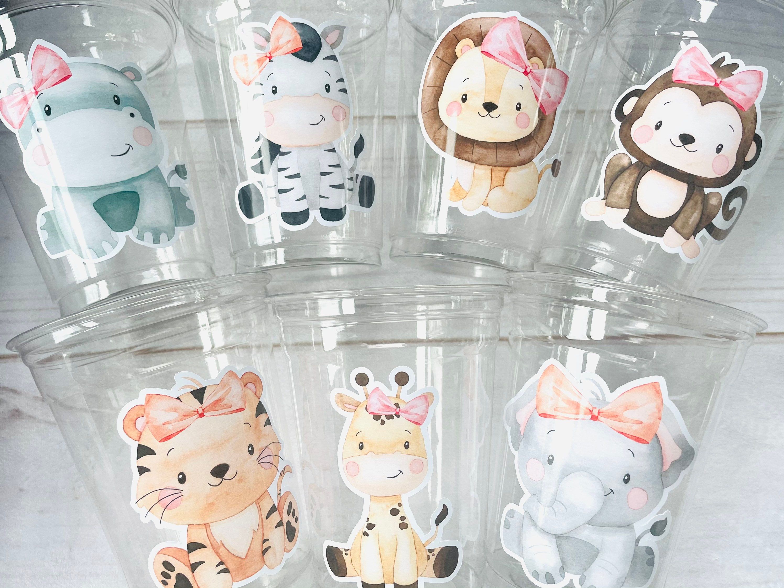 Set of 12 Girl Safari Party Cups Safari Jungle Baby Shower Party Cups Safari Decorations Pink Safari Baby Shower Decorations