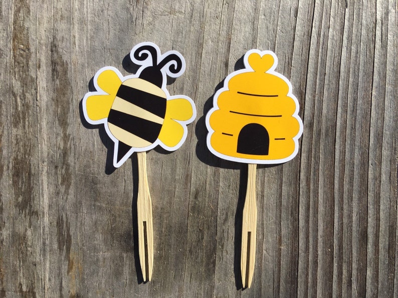Bumble Bee Party Cupcake Toppers Bumble Bee Cupcake Toppers Etsy