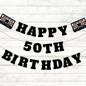 50th Birthday Banner, 1976 Cassette Tape Theme, Milestone Birthday Party Decoration image 1
