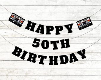 50th Birthday Banner, 1976 Cassette Tape Theme, Milestone Birthday Party Decoration