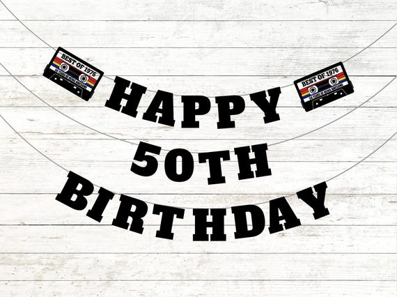 50th Birthday Banner, 1976 Cassette Tape Theme, Milestone Birthday Party Decoration
