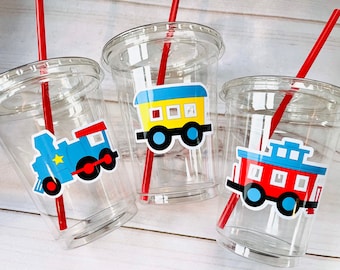 Train Party Cups - Train Cups Train Party Decorations Train Baby Shower Decorations Train Birthday Decorations Baby Sprinkle