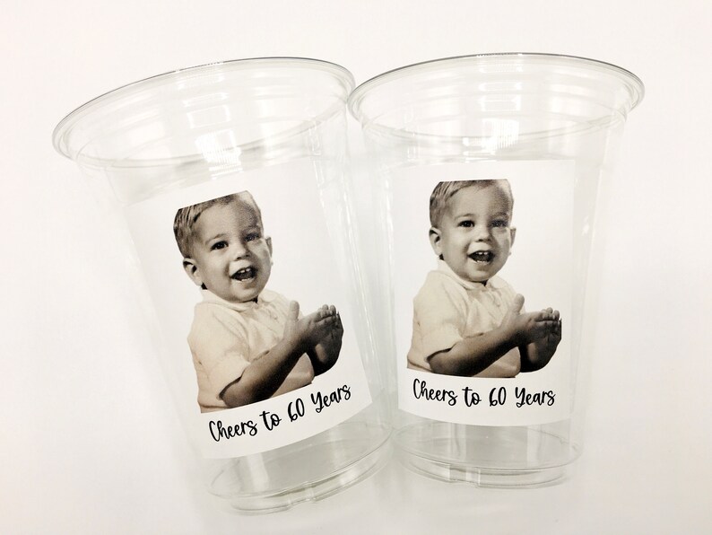 Custom plastic cups, personalized Party cups, Personalized 60th Birthday, Custom face Cups, Custom face party decorations, Vintage 60th image 9